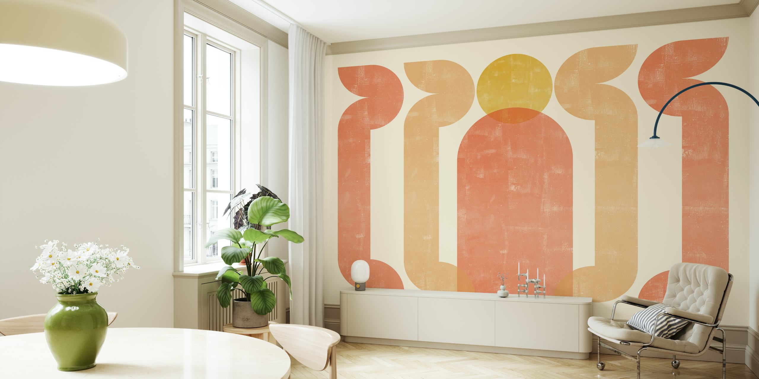 Papel de parede Arch Circle Sun exibido em uma sala
